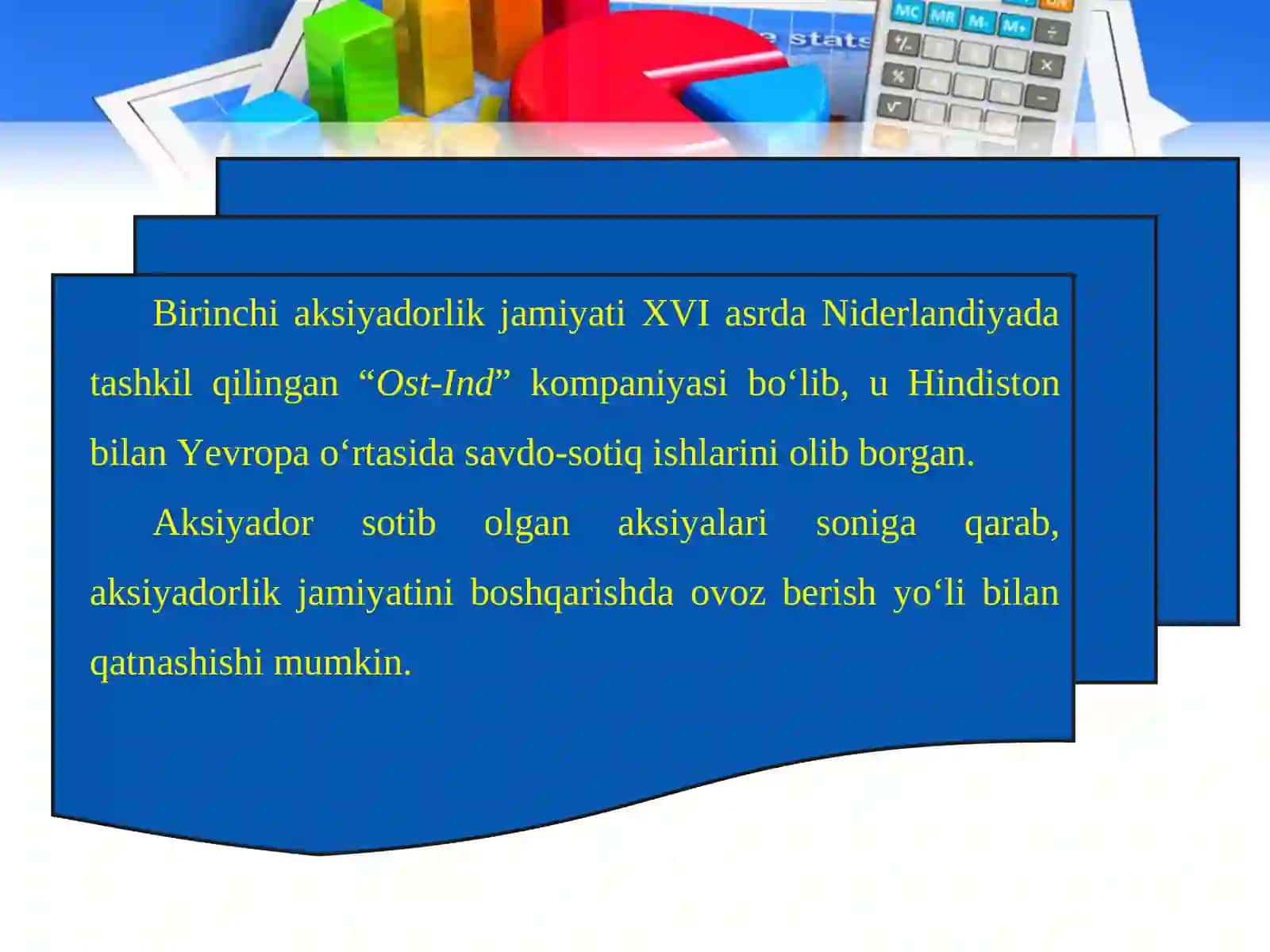 9-sinf Iqtisodiy bilim asoslari darsligi asosida 3-mavzu: Mas’uliyati cheklangan firmalar yirik korxonalar miqyosida — aksiyadorlik jamiyati ko‘rinishida tashkil qilinadi 4