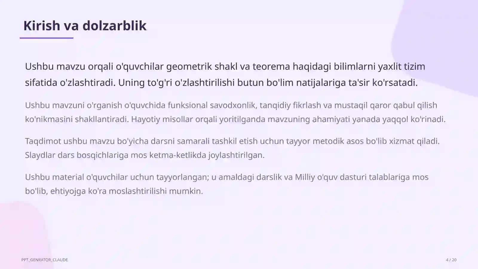 Koordinatalar metodi: to'g'ri chiziq va aylana tenglamalari (9-sinf) 4