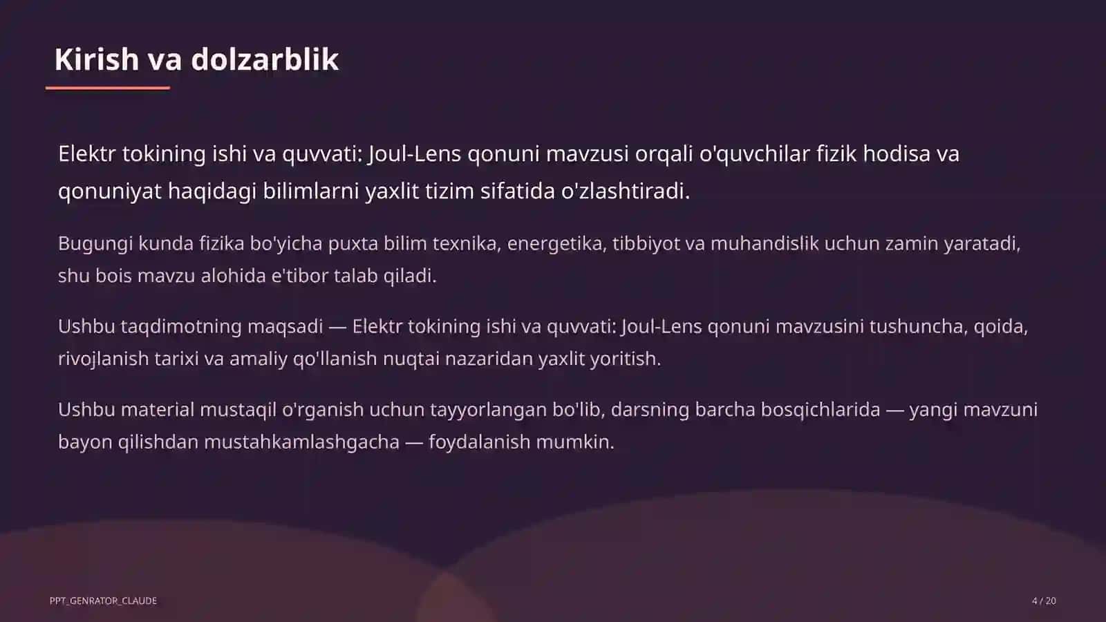 Elektr tokining ishi va quvvati: Joul-Lens qonuni (8-sinf) 4