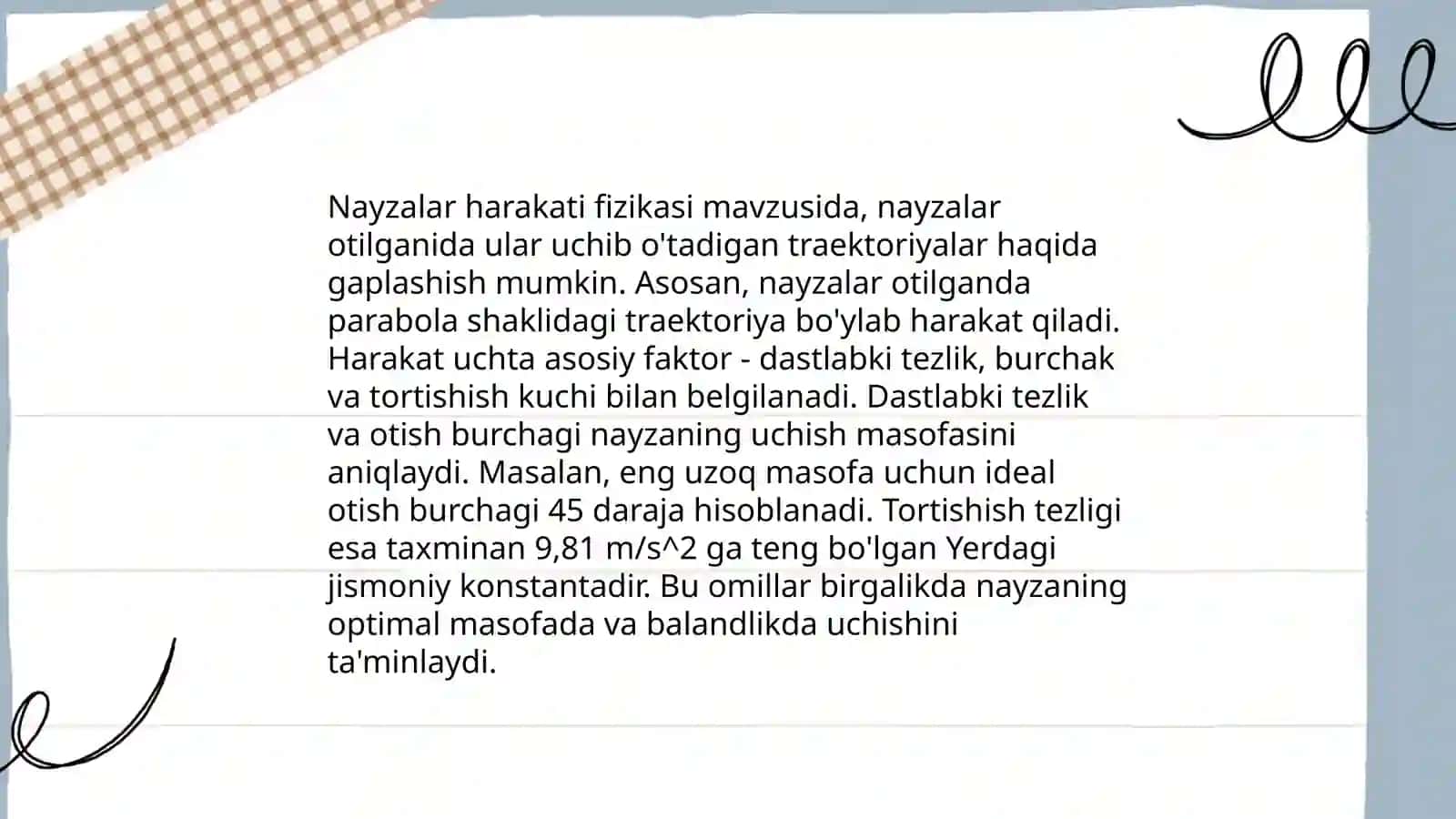 Gorizantga burchak ostida otilgan jisimning harakatini o'rganish 4