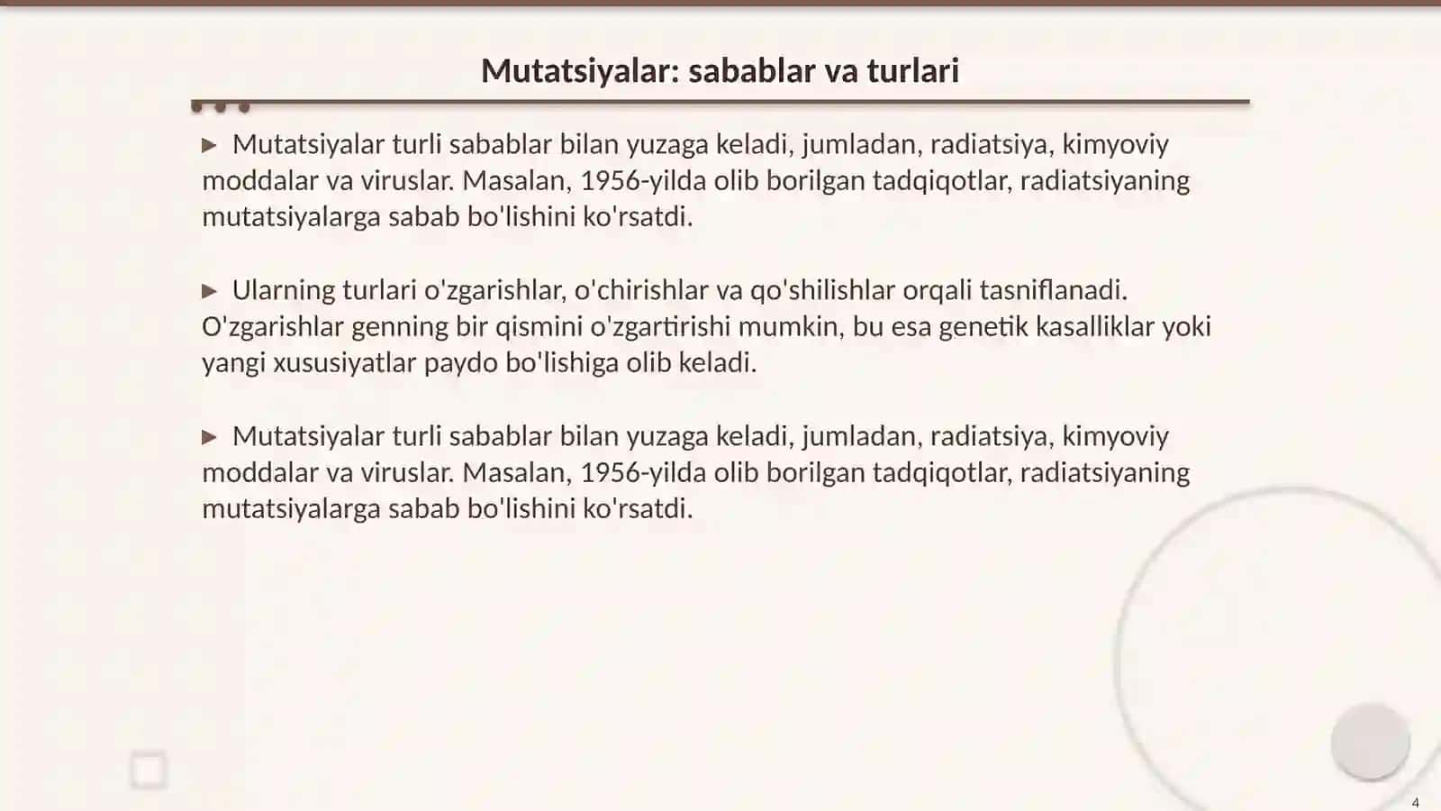 Mutatsiyalar:sababli,shakllari,ahamiyati va biologik oqibatlari 4