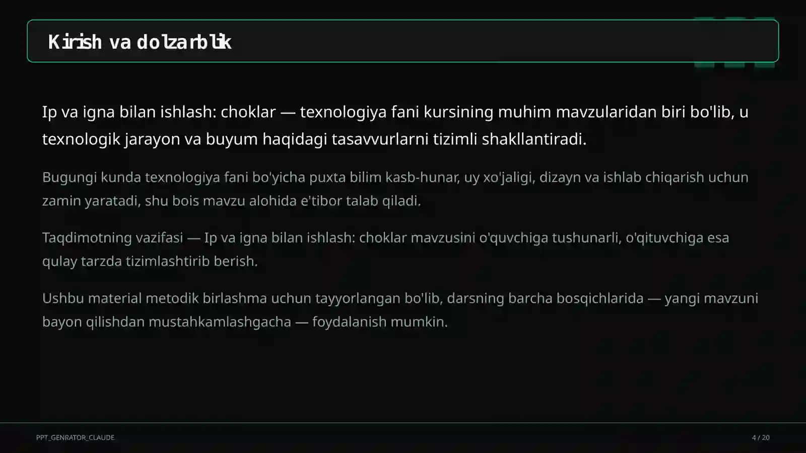 Ip va igna bilan ishlash: choklar (3-sinf) 4