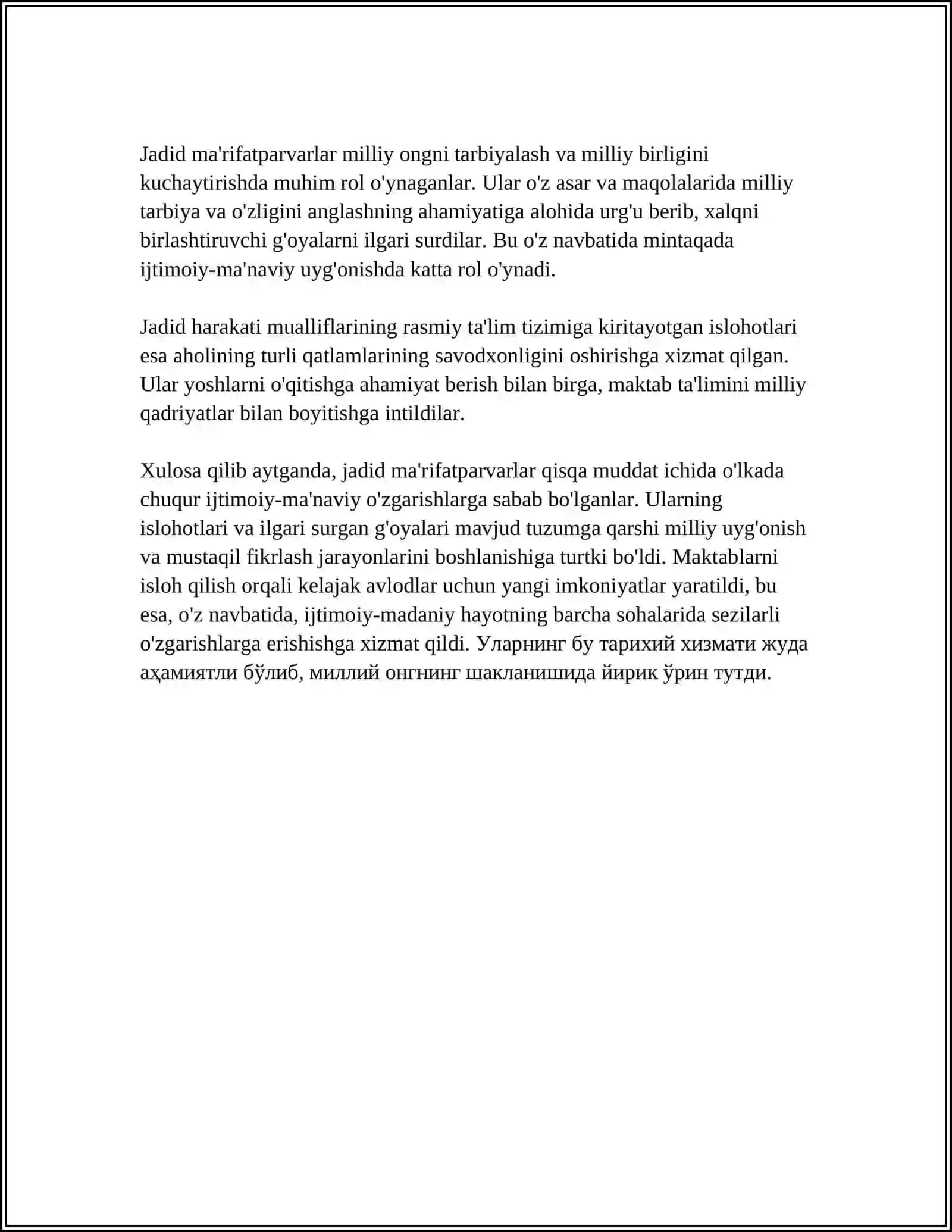 JADID MA'RIFATPARVARLARINING O'LKA ISHTIMOIY MA'NAVIY HAYOTIDA TUTGAN O'RNI 4