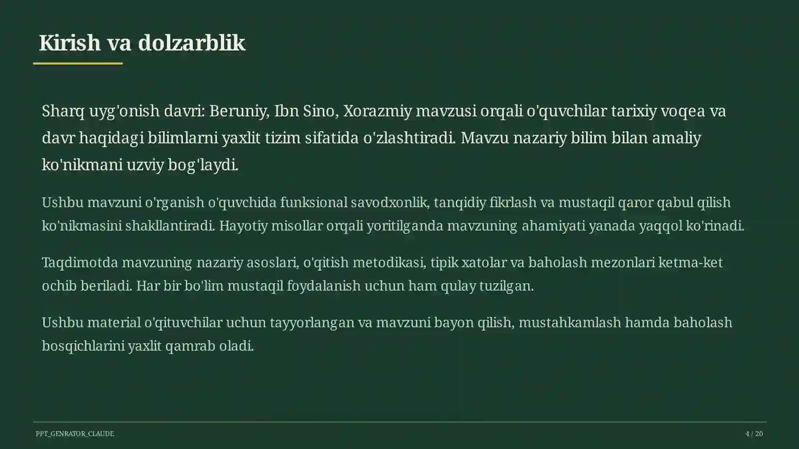 Sharq uyg'onish davri: Beruniy, Ibn Sino, Xorazmiy (7-sinf) 4
