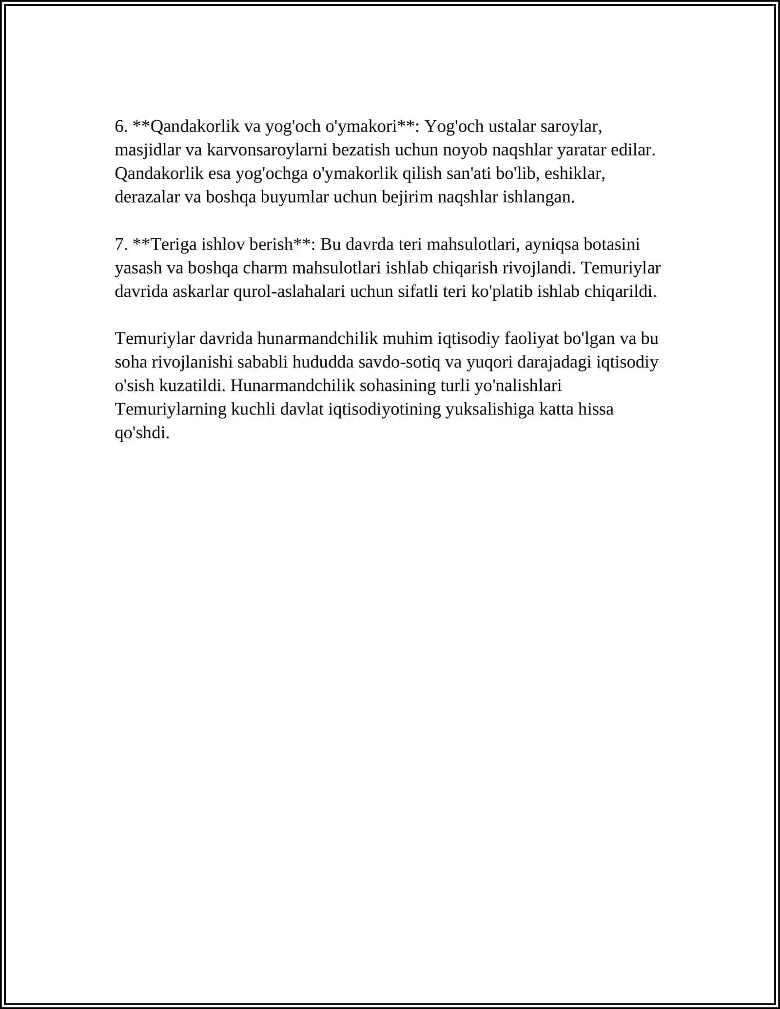 TEMURIYLAR DAVRIDA HUNARMANDCHILIK VA MANUFAKTURANING RIVOJLANISHI 4