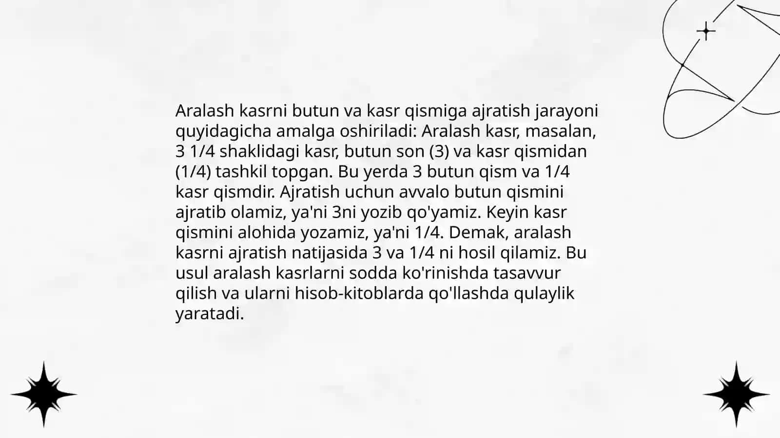 Aralash kasrlarni qoʻshish mavzusida slayet tayyorlab ber 4