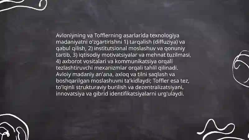 Avloniyning "Madaniyat togʻqinglari "va Tofflerning "Uchinchi toʻlqin " asarlarini qiyosiy tahlil qilish 4