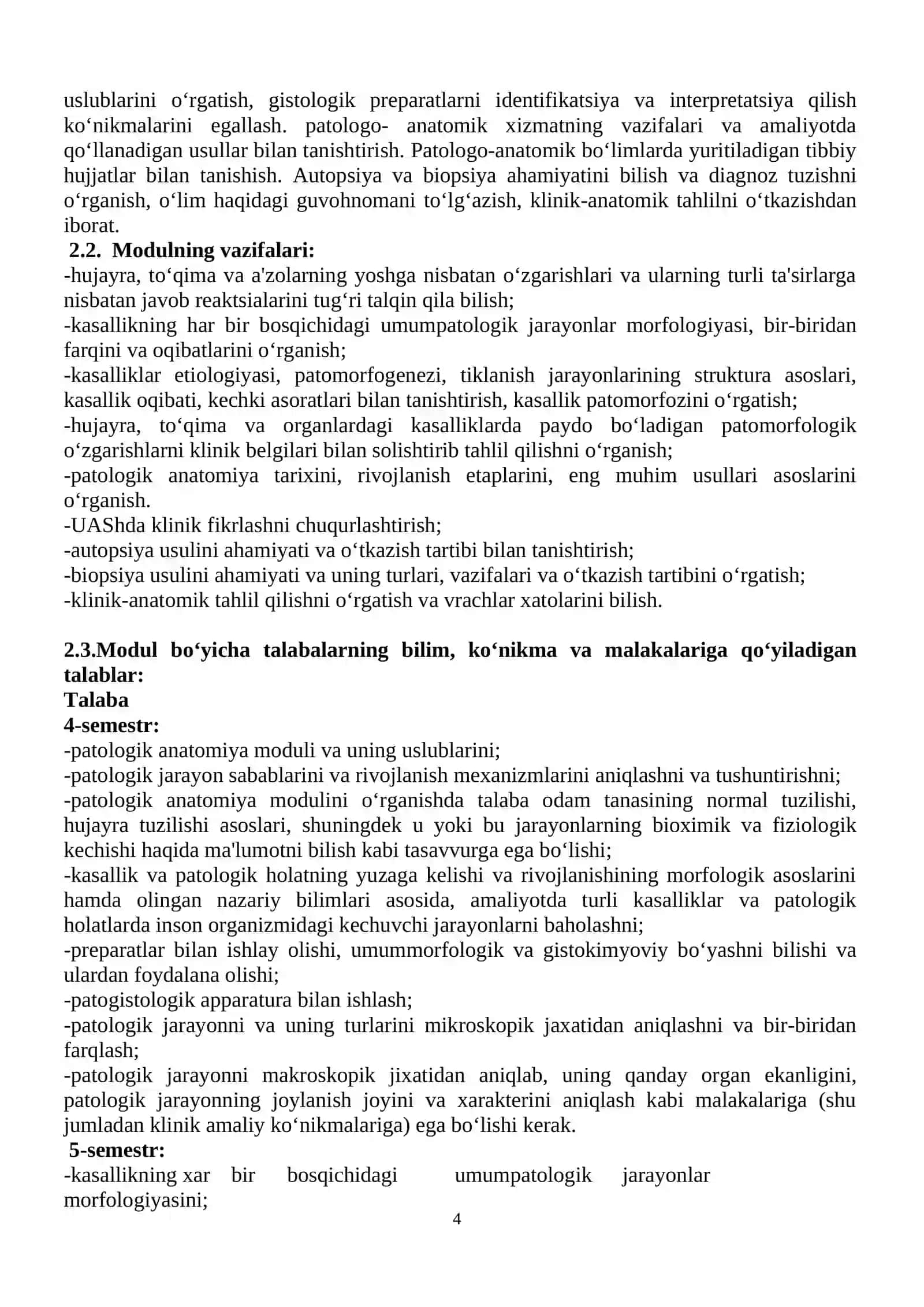 PATOLOGIK ANATOMIYA FANI ISHCHI MODUL DASTURI 4