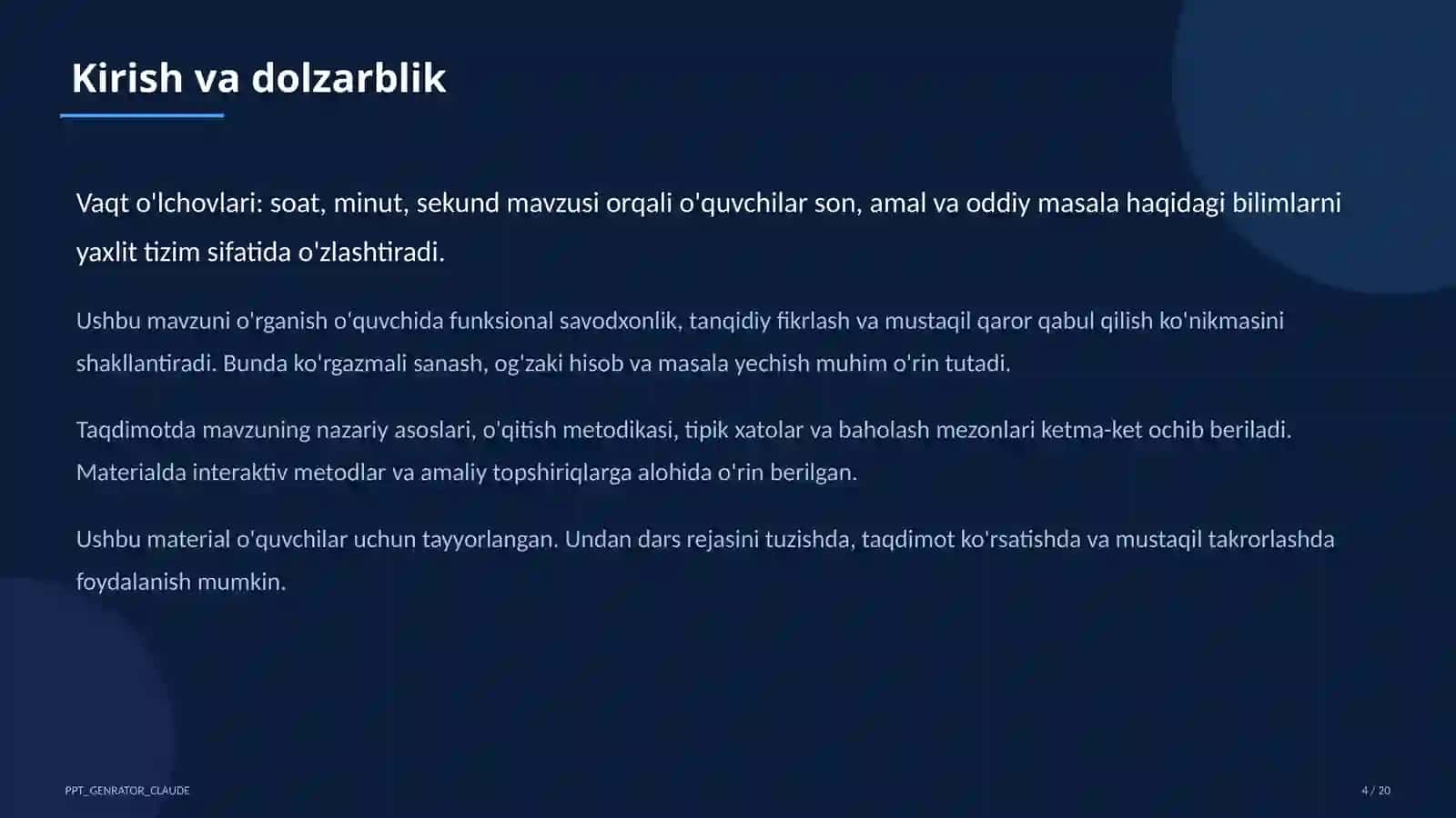 Vaqt o'lchovlari: soat, minut, sekund (3-sinf) 4