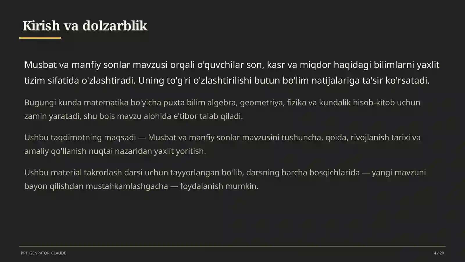 Musbat va manfiy sonlar (6-sinf) 4