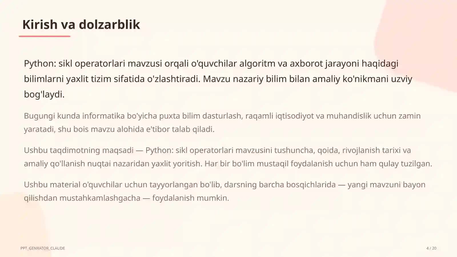 Python: sikl operatorlari (8-sinf) 4