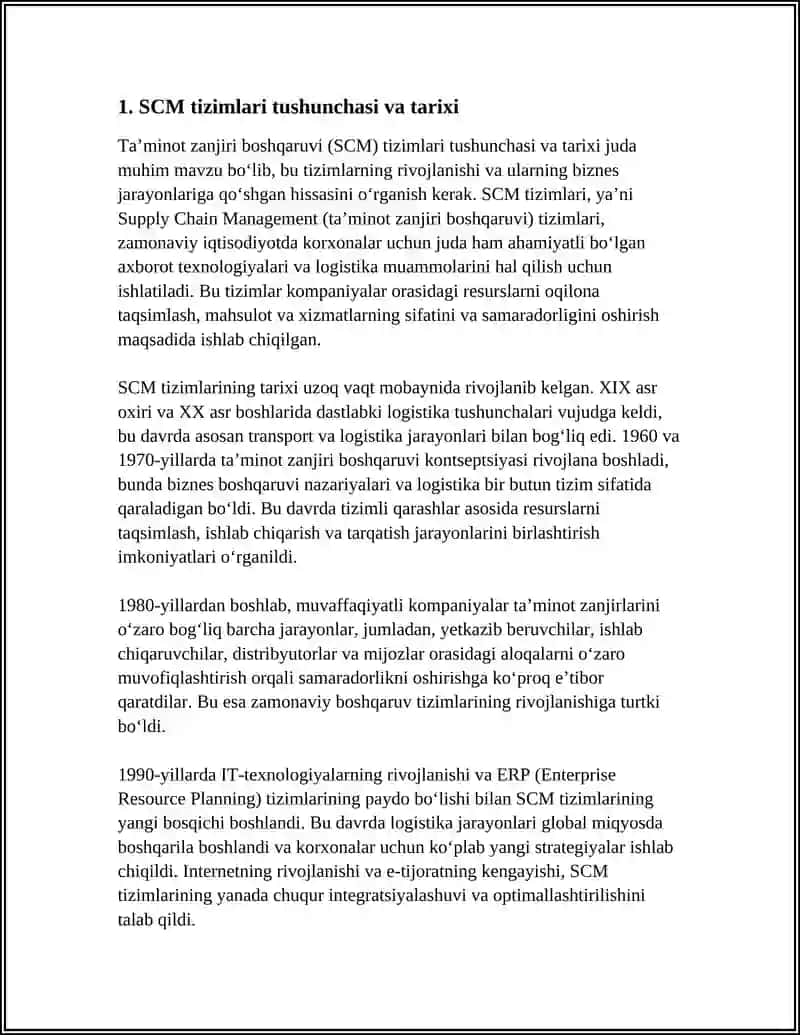 SCM TIZIMLARI UMUMIY USUSIYATLARI VA BIZNESDAGI QO'LLANILISHI 4