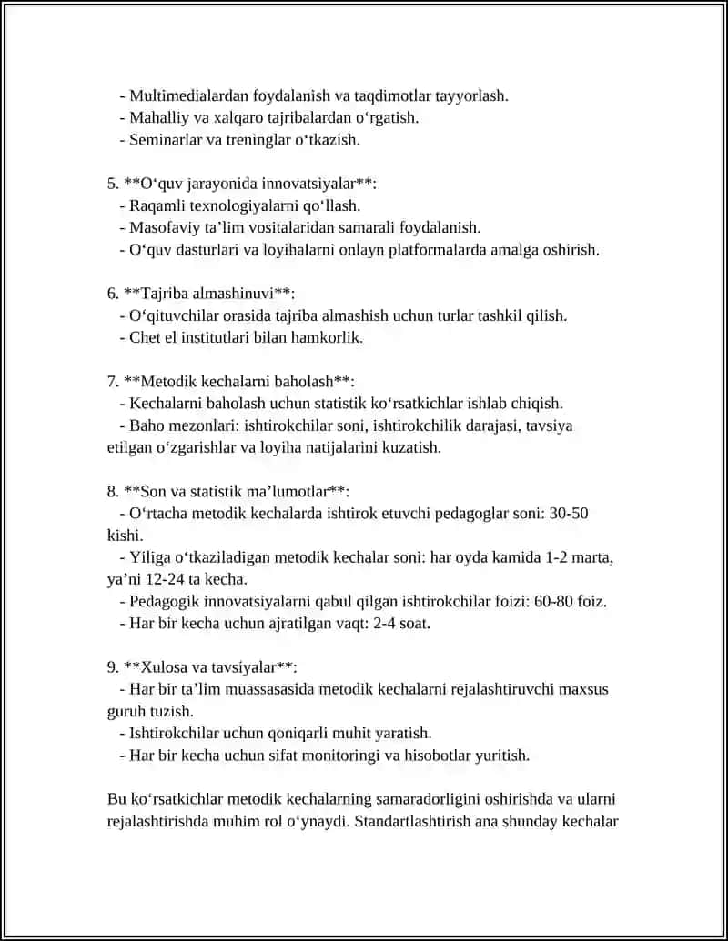 METODIK KECHALAR VA OCHIQ DARSLAR SAMARADORLIGINI OSHIRISH BO'YICHA TAKLIFLAR 4