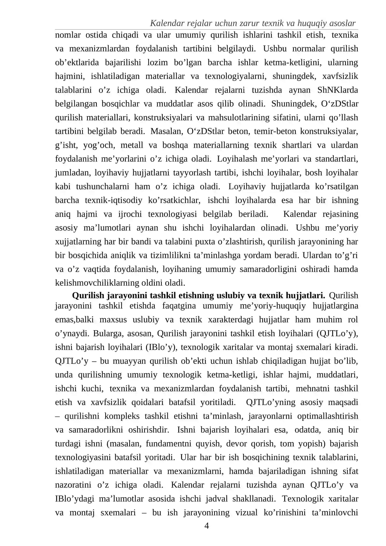 Kalendar rejalar uchun zarur texnik va huquqiy asoslar 4