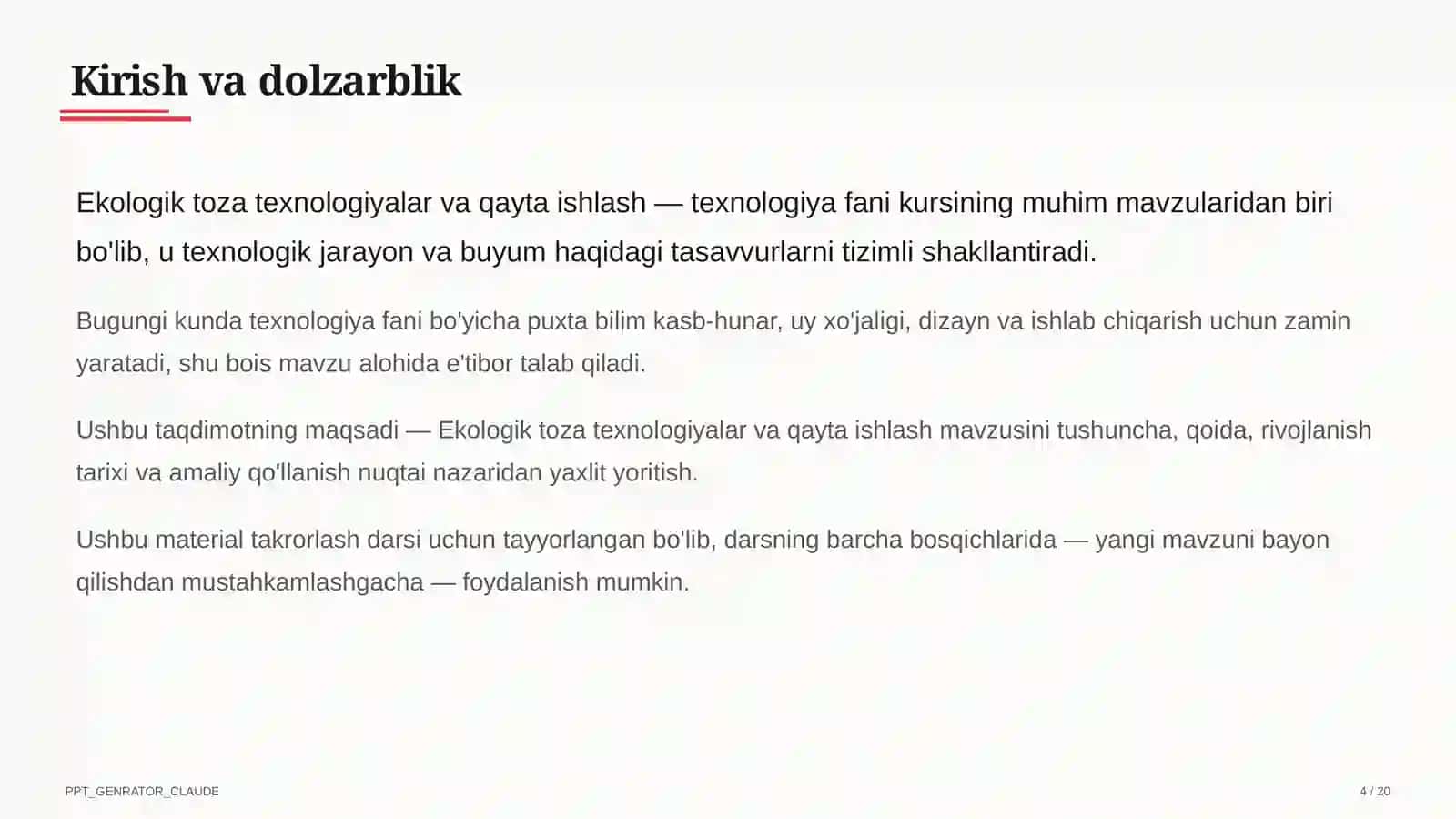 Ekologik toza texnologiyalar va qayta ishlash (11-sinf) 4