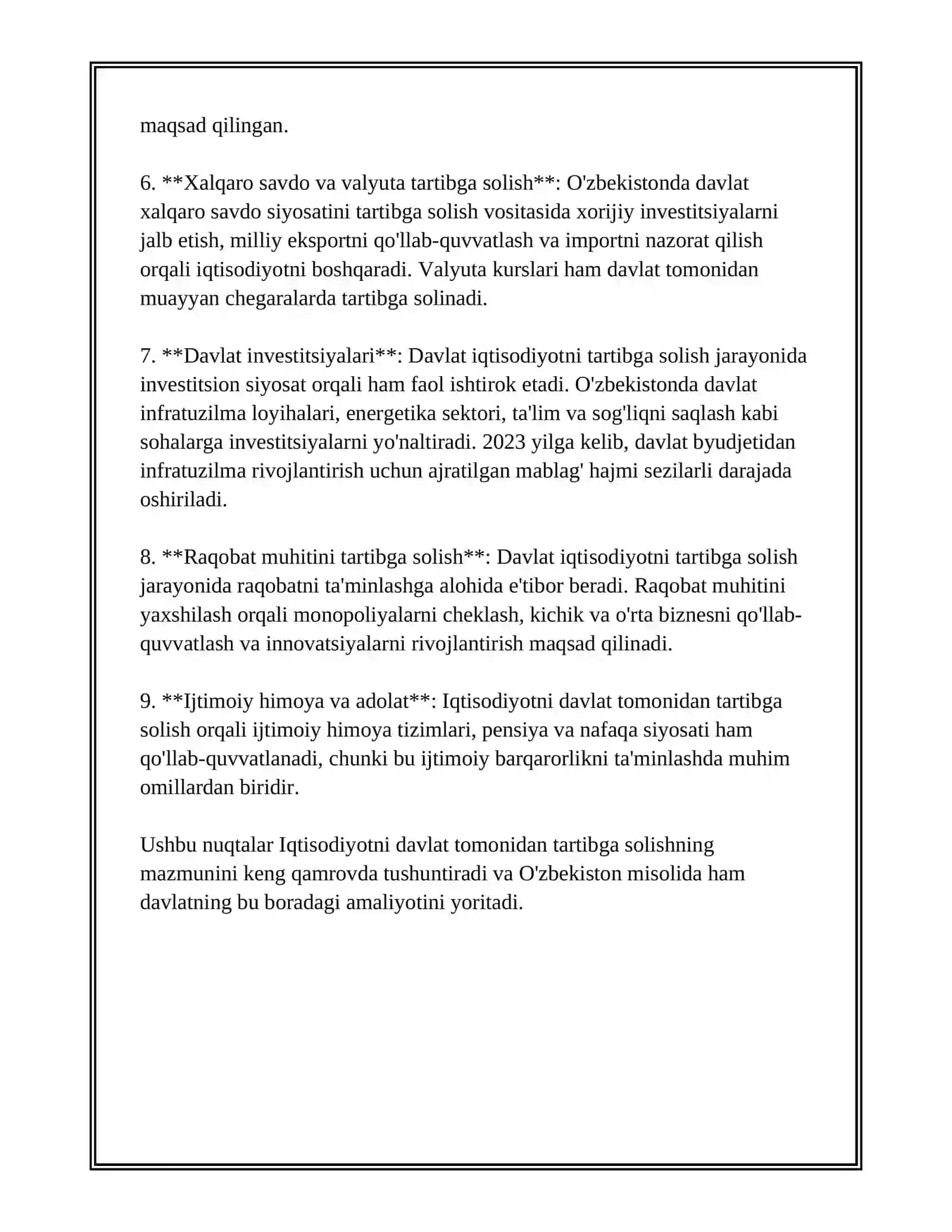 IQTISODIYOTNI DAVLAT TOMONIDAN TARTIBGA SOLISH: ZARURLIGI, SHAKLLARI VA CHEGARALARI 4
