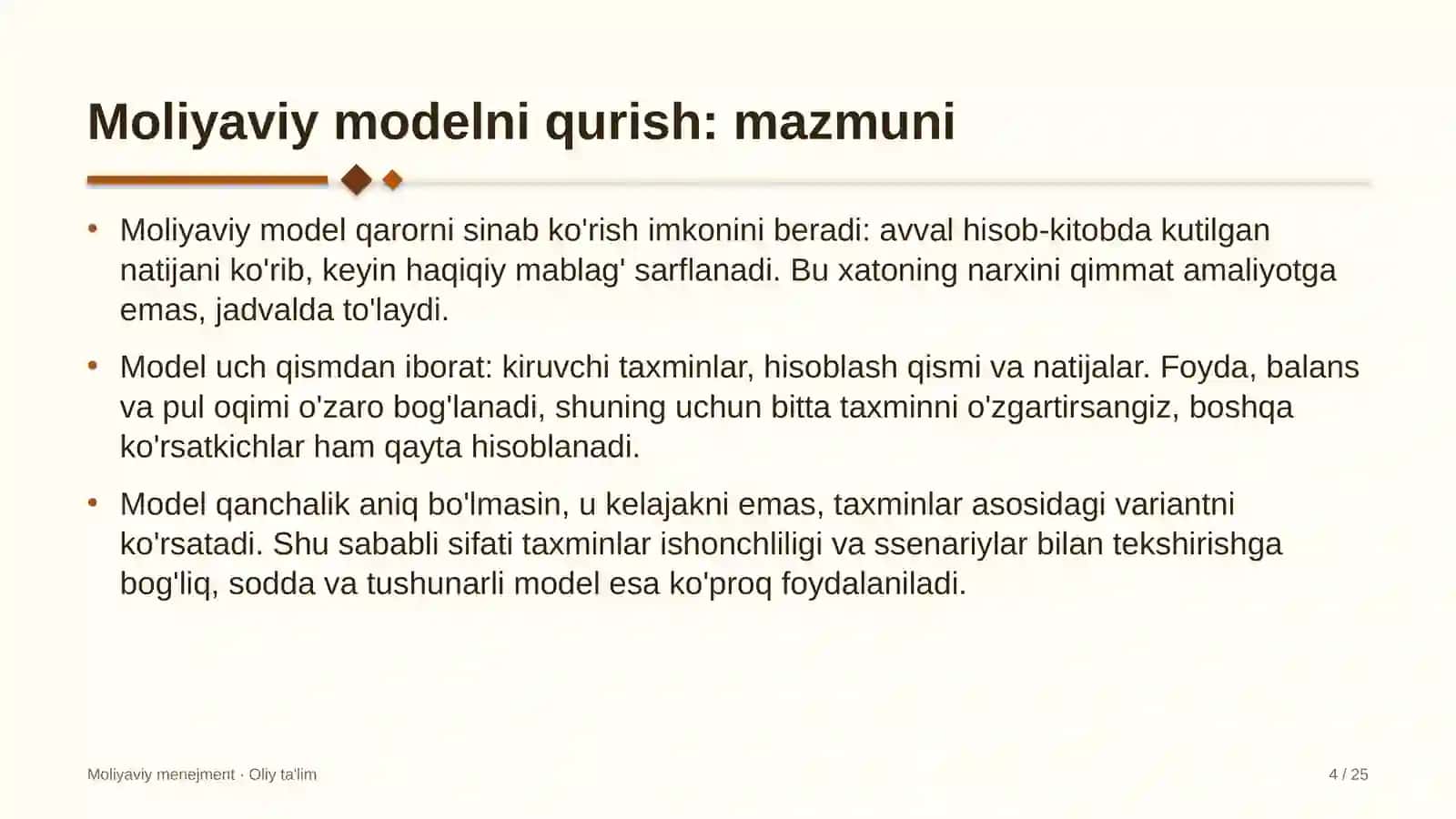 Buxgalteriya xizmatlarida moliyaviy modelni qurish 4