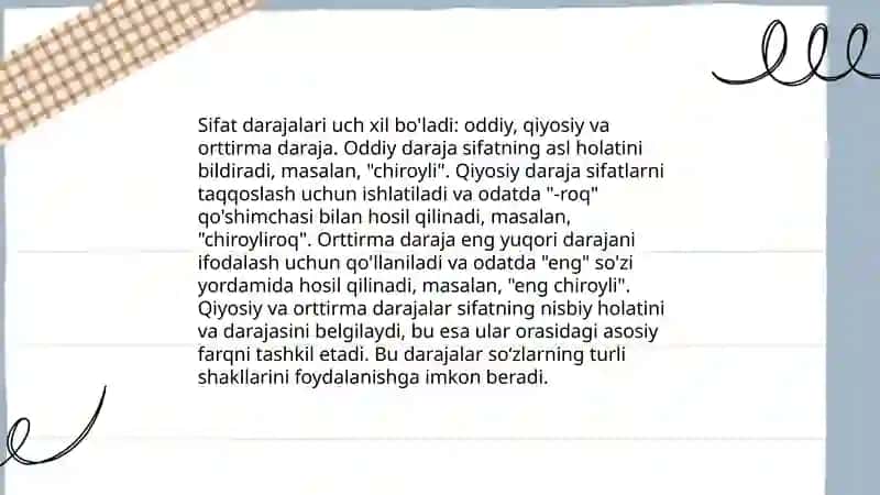 Lotin tilidan sifatning orttirma darajasi 4