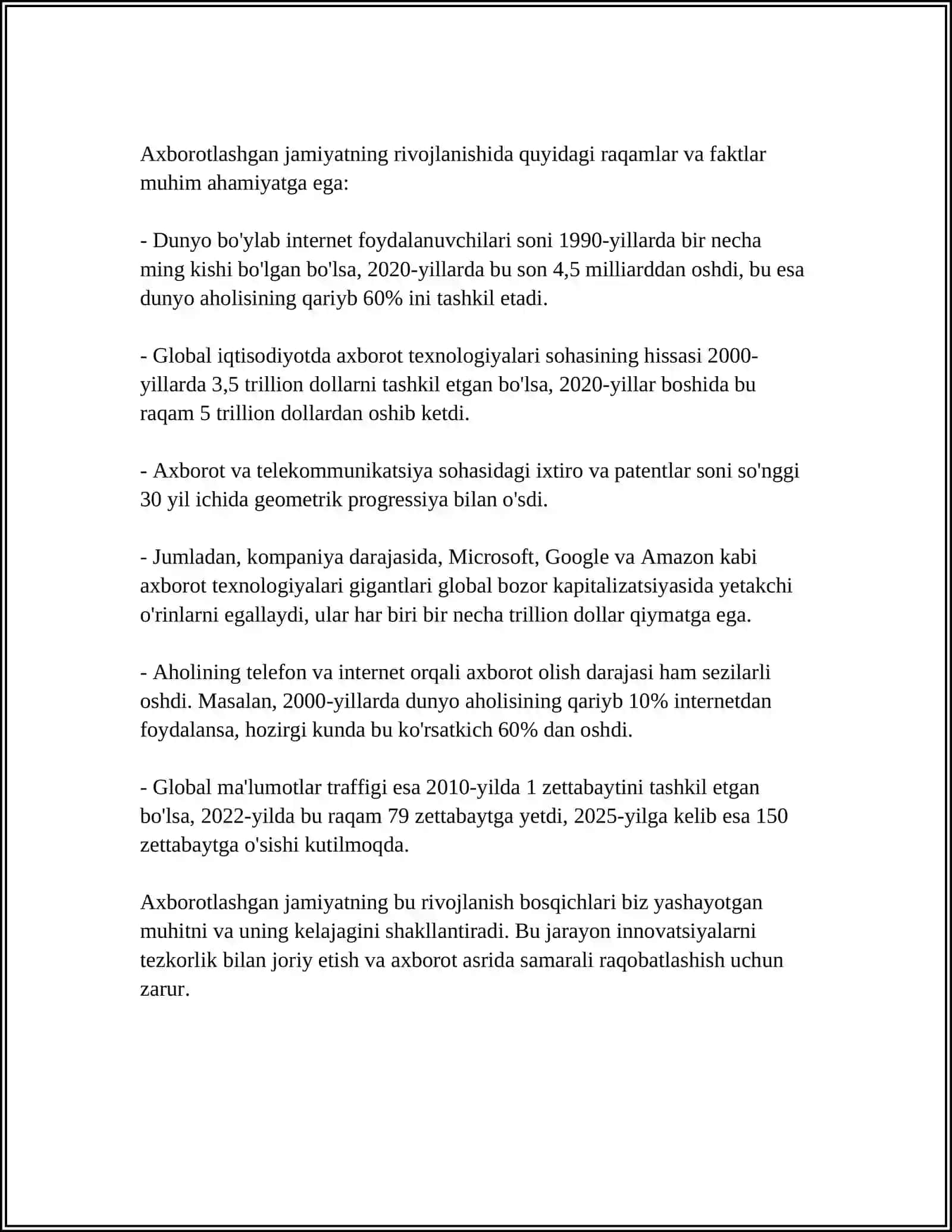 "AXBOROTLASHGAN JAMIYAT VA UNING ISTIQBOLLARI" (A.TOYNBI,A TOFFLER ASARLARINING QIYOSIY TAHLILI ASOSIDA) 4