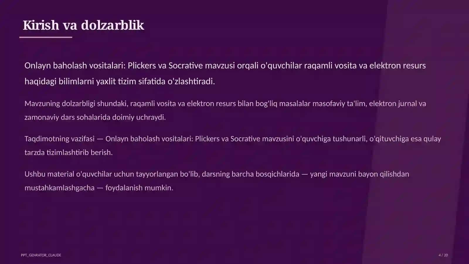 Onlayn baholash vositalari: Plickers va Socrative 4