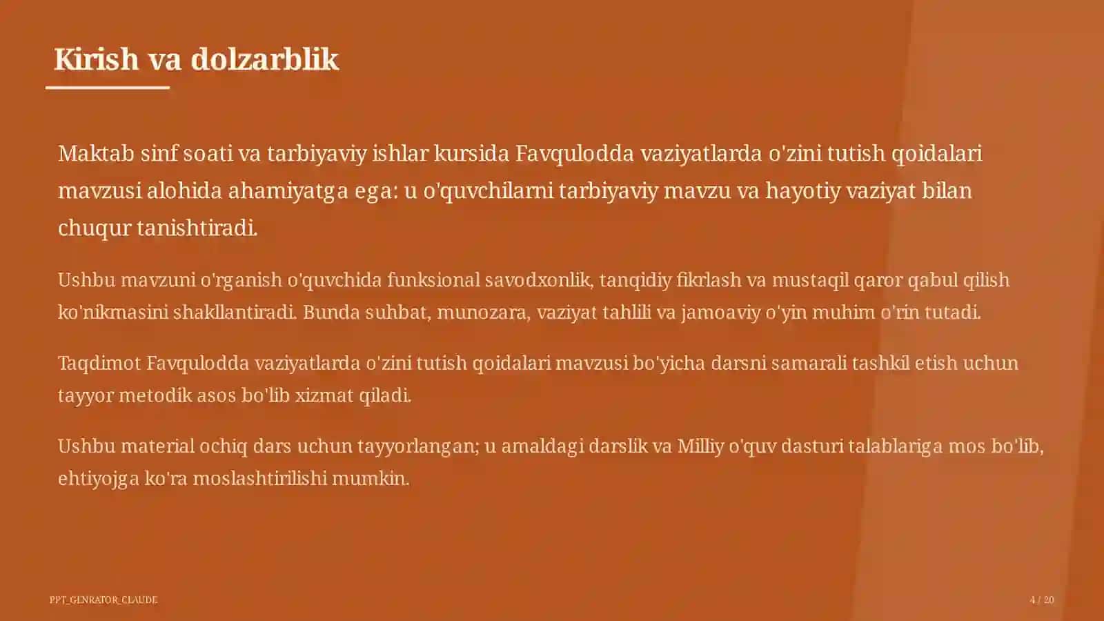 Sinf soati va tarbiyaviy tadbirlar (1–11) 4
