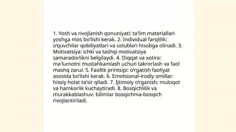 Ta'lim jarayonining qonuniyatlari va tamoyillari 4