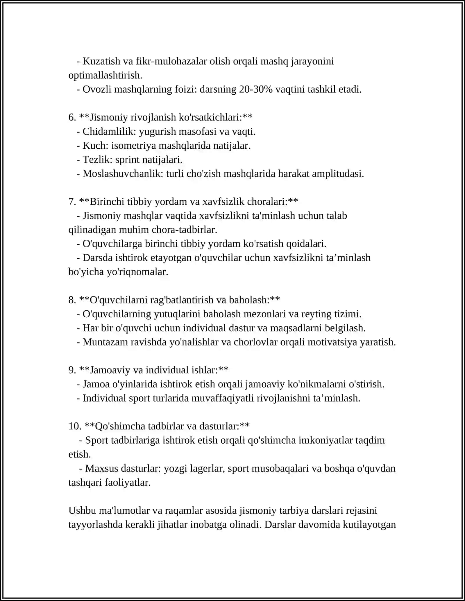 UMUMIY O‘RTA TALIM MAKTABLARIDA SINFDAN VA MAKTABDAN OLIB BORILADIGAN JISMONIY TARBIYA TIZIMI 4