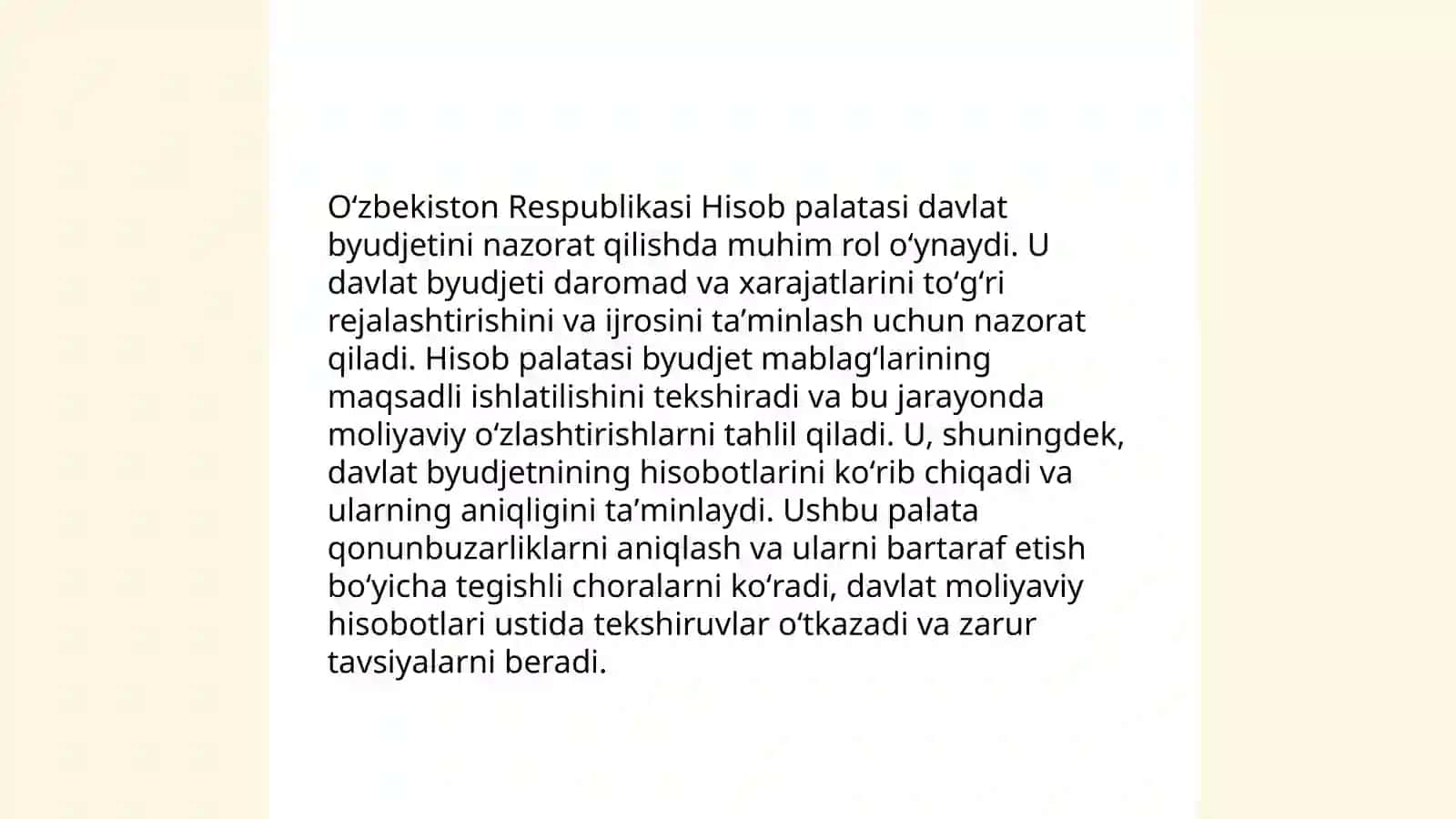 O`zbekiston Respublikasi Hisob palatasining asosiy vakolatlari 4