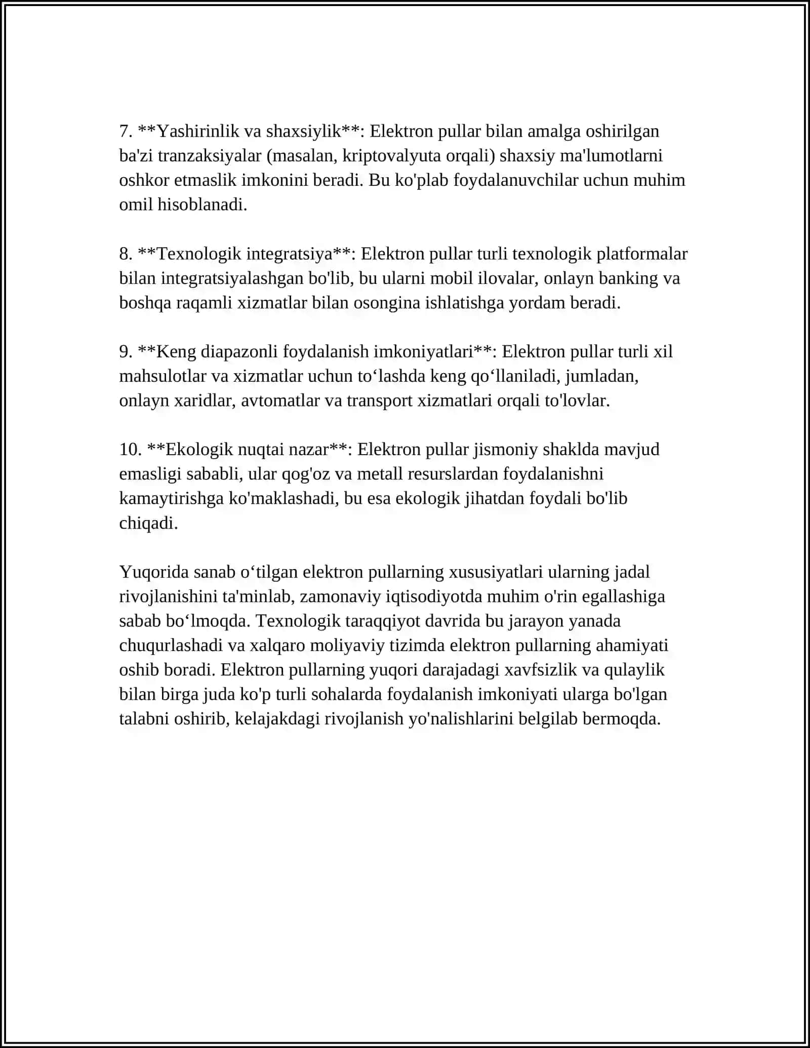 Elektron pullarning hususiyatlari 4