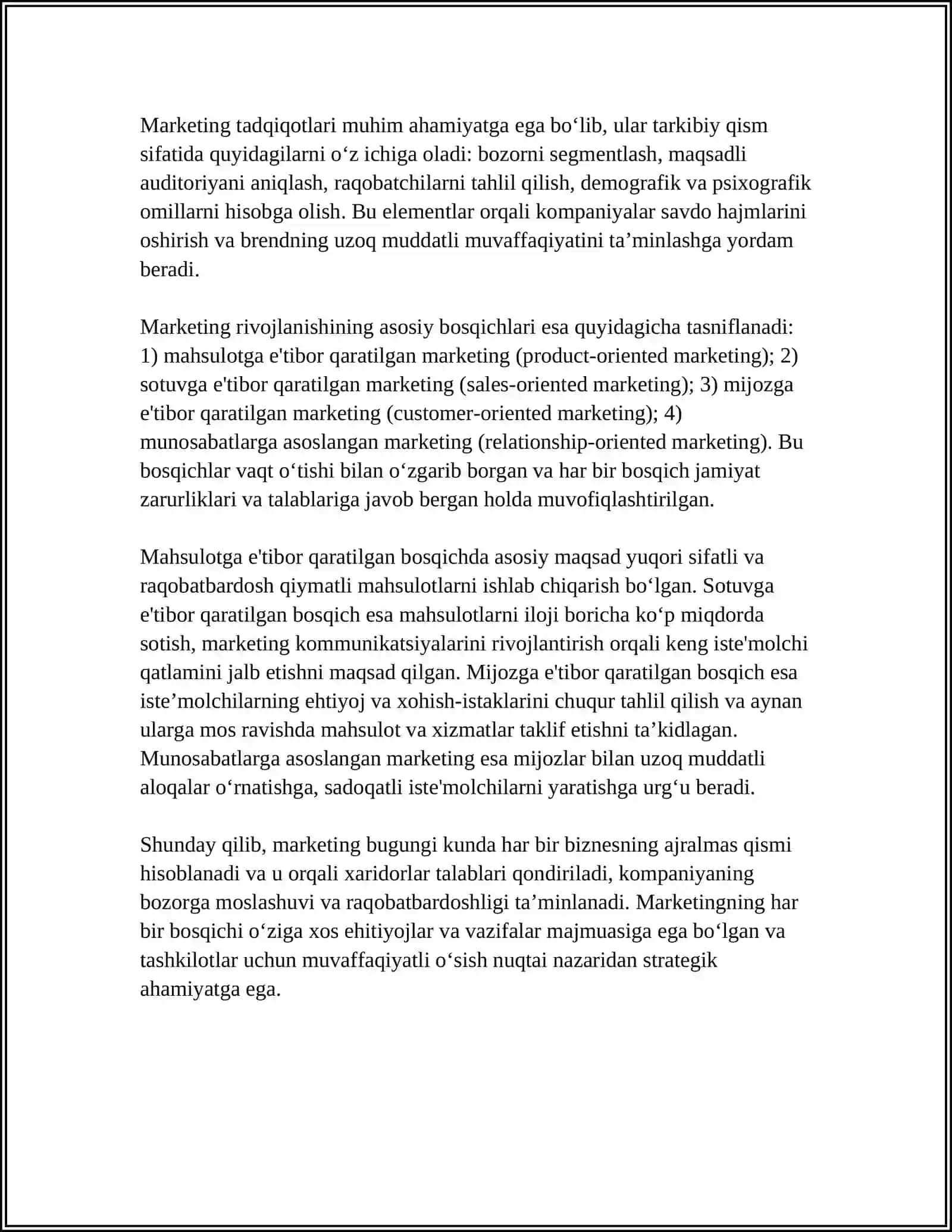 MARKETING VA UNI RIVOJLANISHINING ASOSIY BOSQICHLARI 4