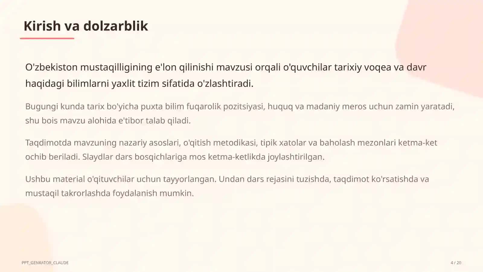 O'zbekiston mustaqilligining e'lon qilinishi (11-sinf) 4