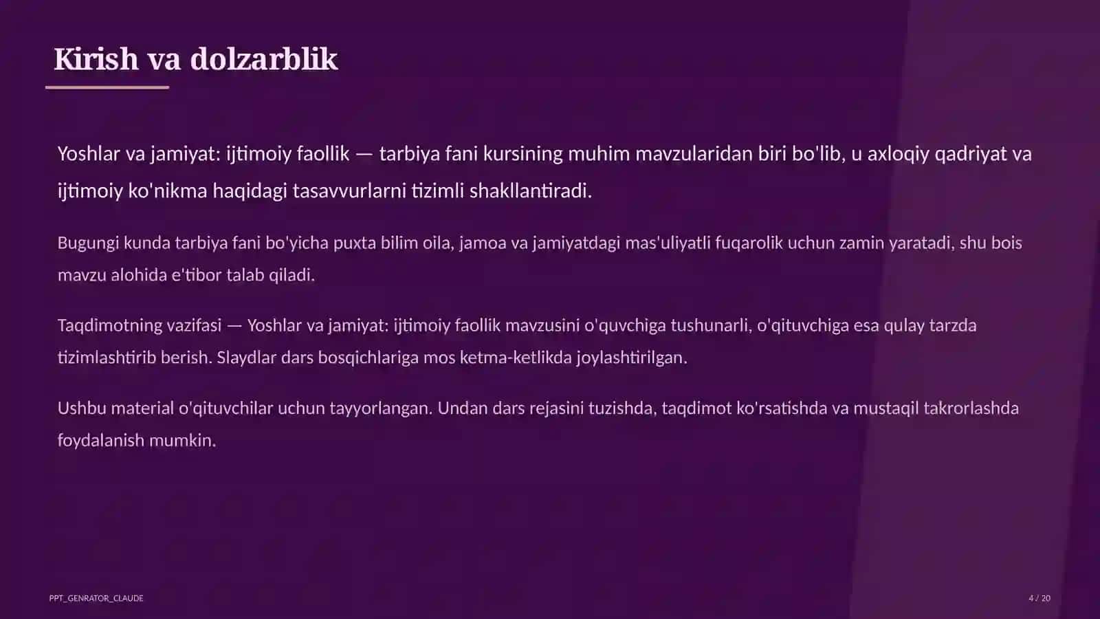 Yoshlar va jamiyat: ijtimoiy faollik (10-sinf) 4