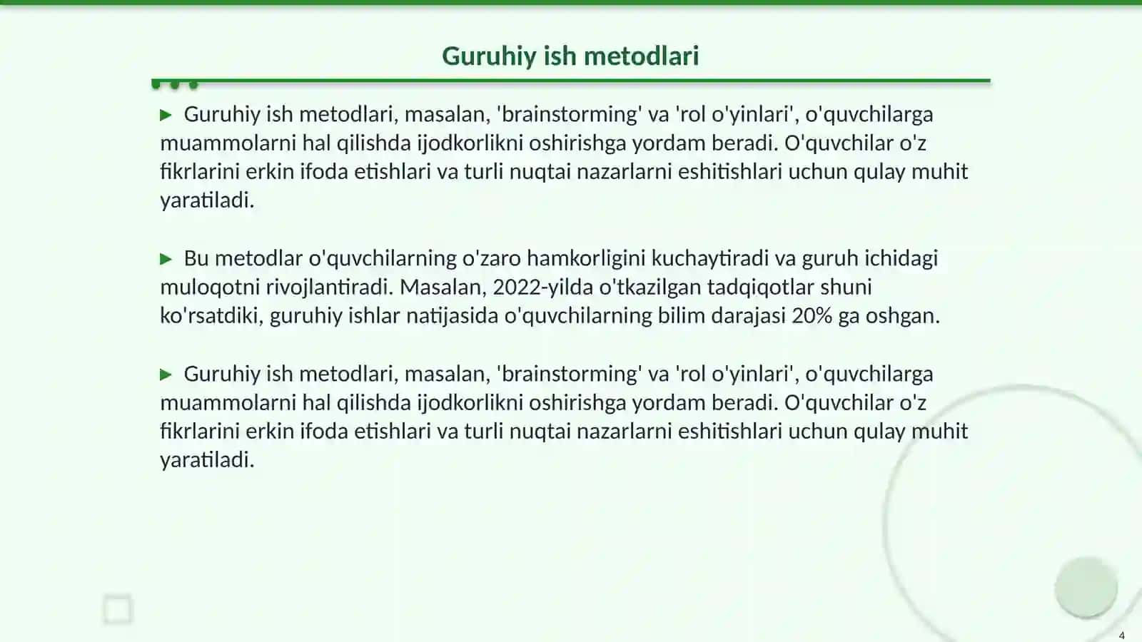 Ta’limning jamoaviy va guruhiy texnologiyasi 4