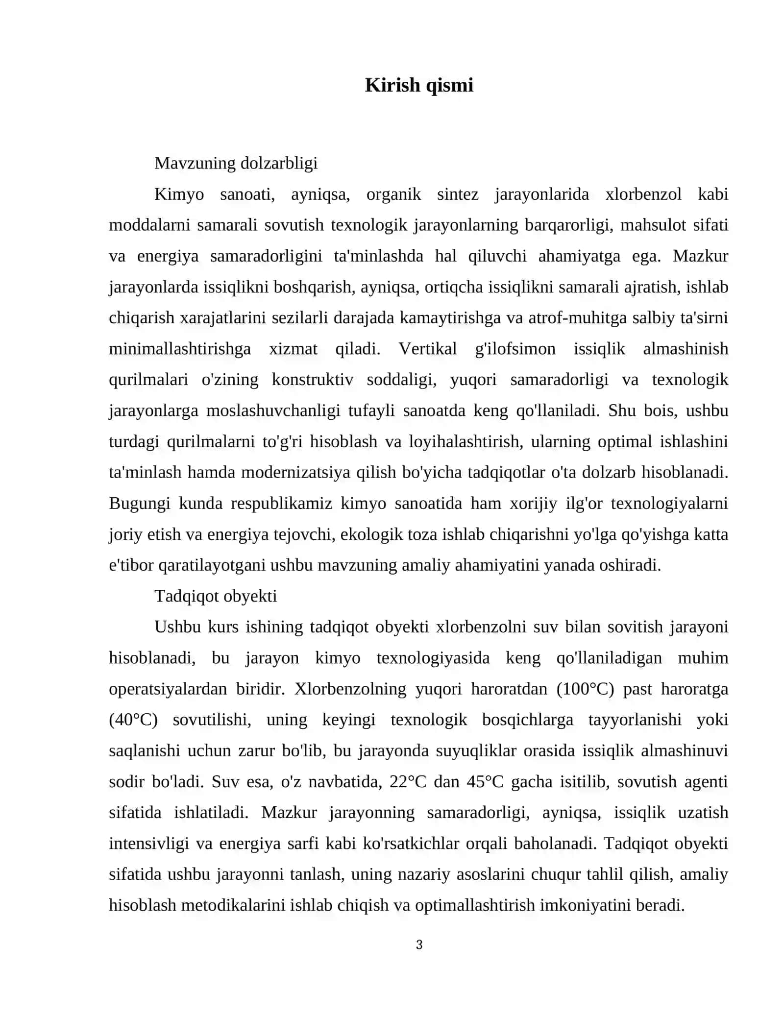 Xlorbenzolni suv bilan sovitish uchun vertikal g'ilofsimon issiqlik almashinish qurilmasini hisoblang va loyihalang 4