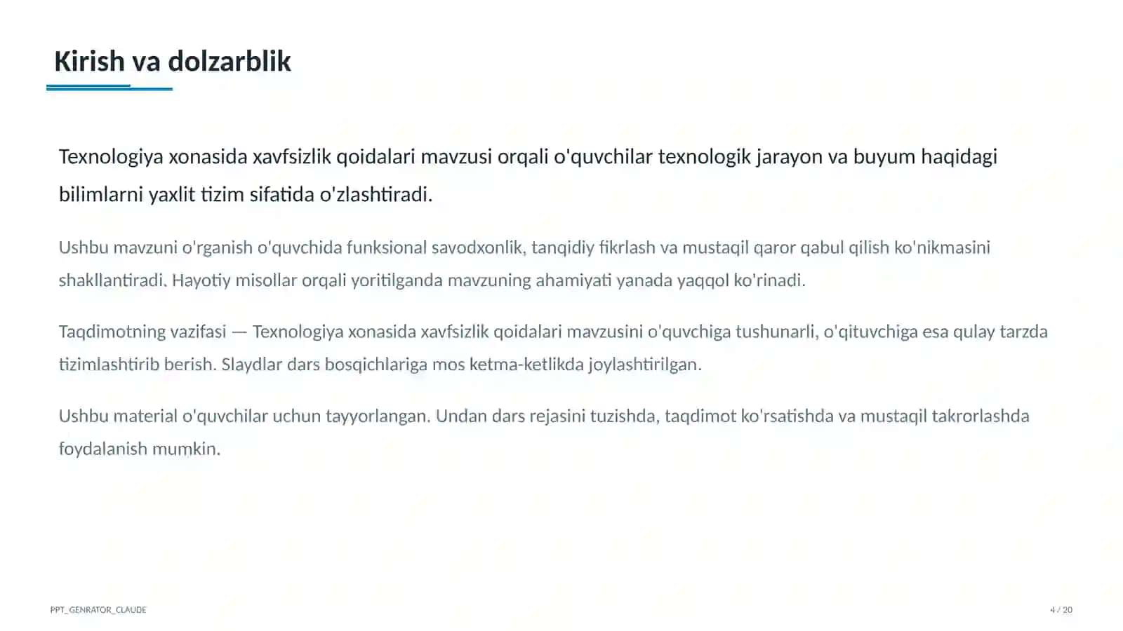 Texnologiya xonasida xavfsizlik qoidalari (5-sinf) 4