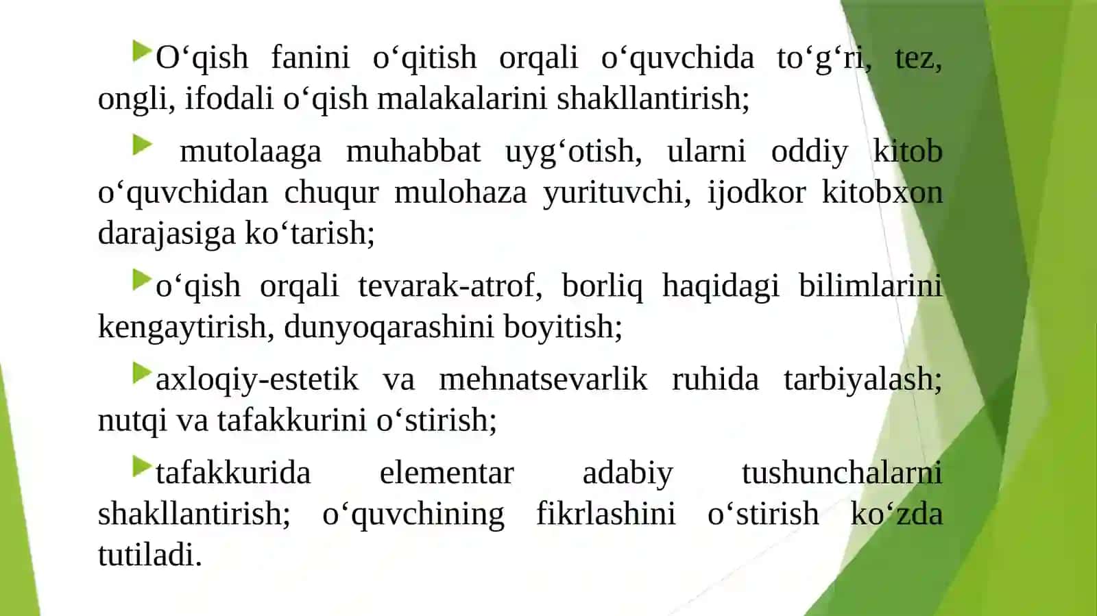 O‘QISH(UMUMIY O‘RTA TA’LIMNING BOSHLANG‘ICH SINFLARI O‘QUV REJASIDAGI ADABIYOT) FANI 4