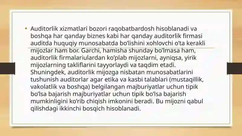 Auditorlik tekshiruvini rejalashtirishning tamoyillari va bosqichlari 4