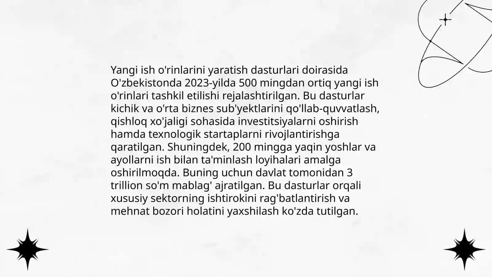 Ishsizlik darajasini pasaytirish bo'yicha olib borilayotgan chora-tadbirlar 4