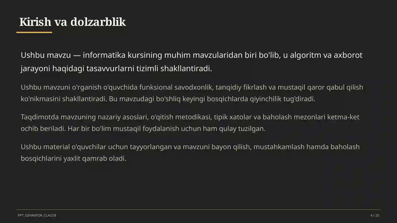 Algoritm turlari: chiziqli, tarmoqlanuvchi, takrorlanuvchi (8-sinf) 4