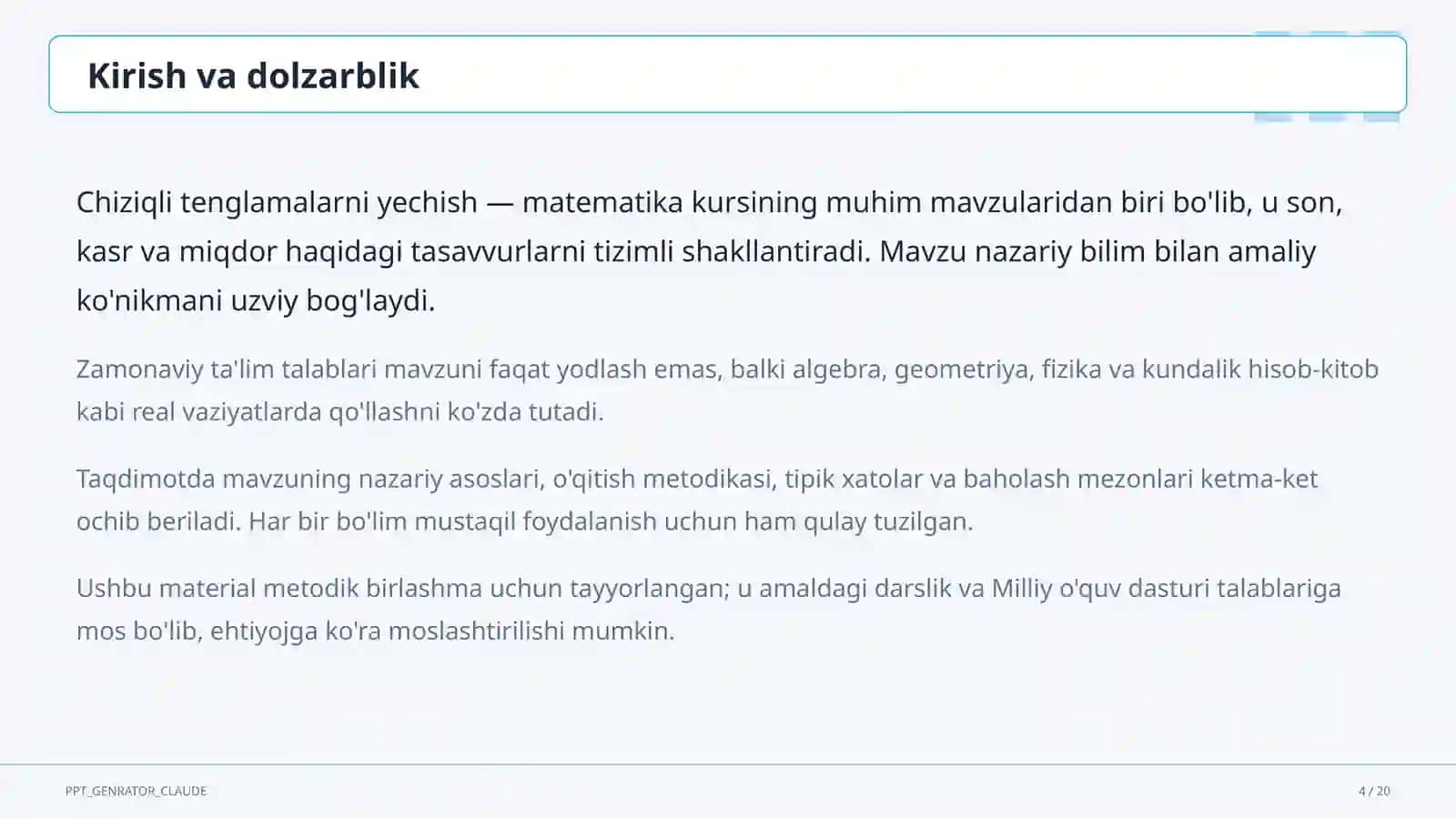 Chiziqli tenglamalarni yechish (6-sinf) 4