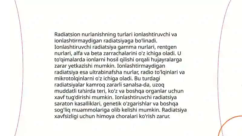 Ekologik patalogiya. Radiatsion va ultrabinafsha nurlarning organizmga ta'siri 4
