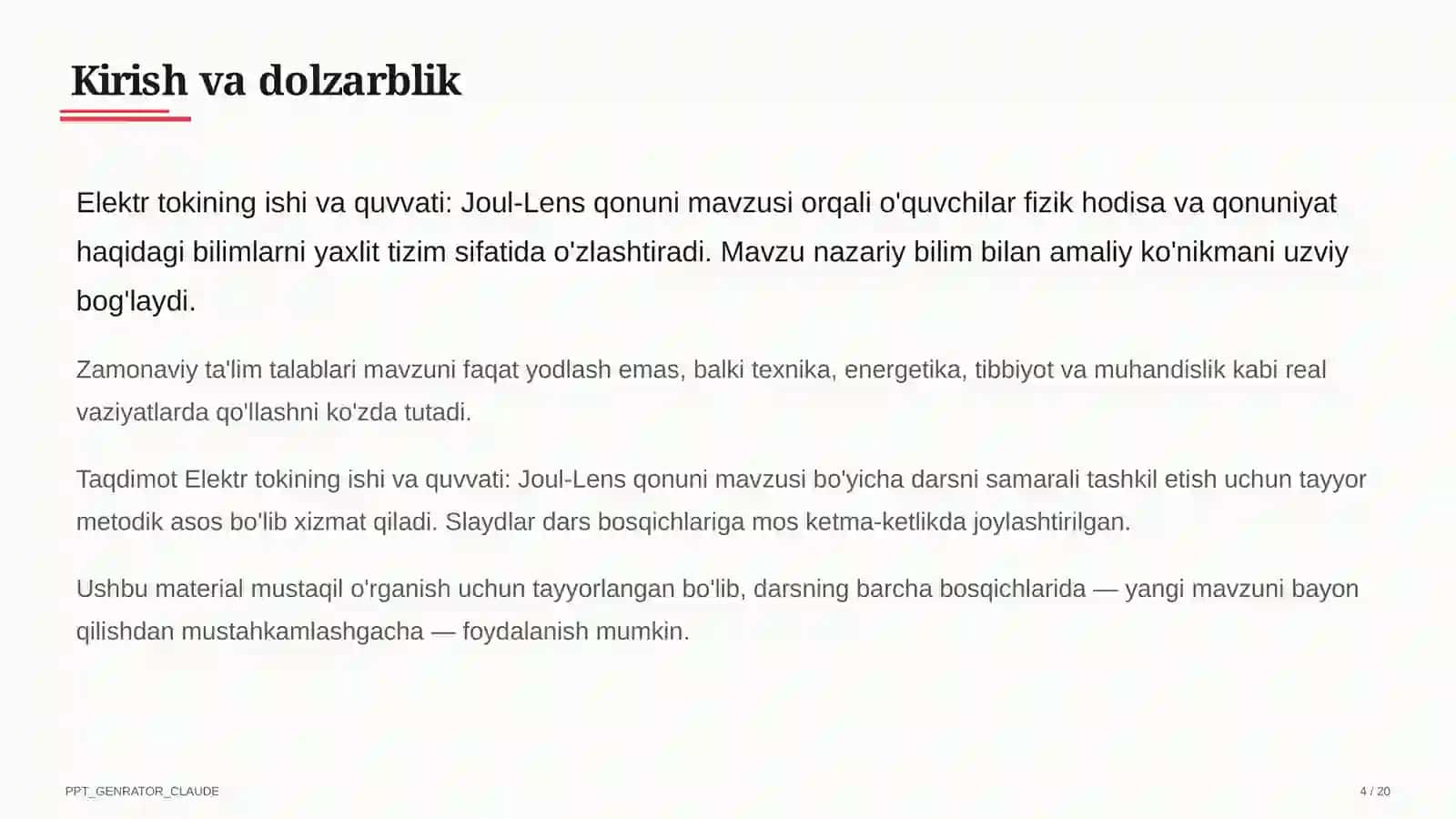 Elektr tokining ishi va quvvati: Joul-Lens qonuni (8-sinf) 4