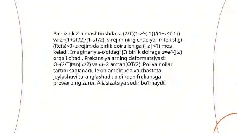 Bichiziqli Z-almashtirish usuli yordamida cheksiz filtrlarni sintez qilish 4