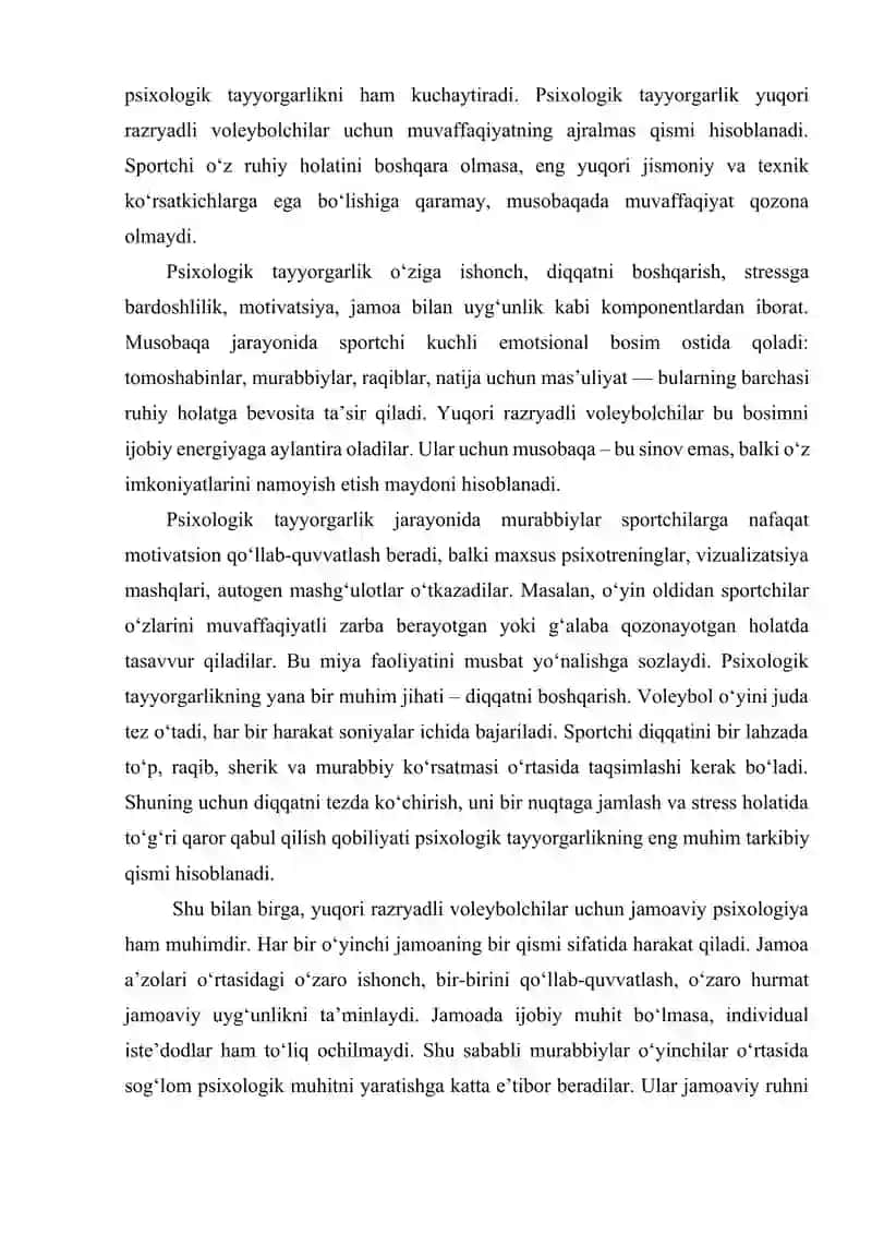 Yuqori razryadli voleybolchilar bilan mashg‘ulot o‘tkazish uslubiyati 4