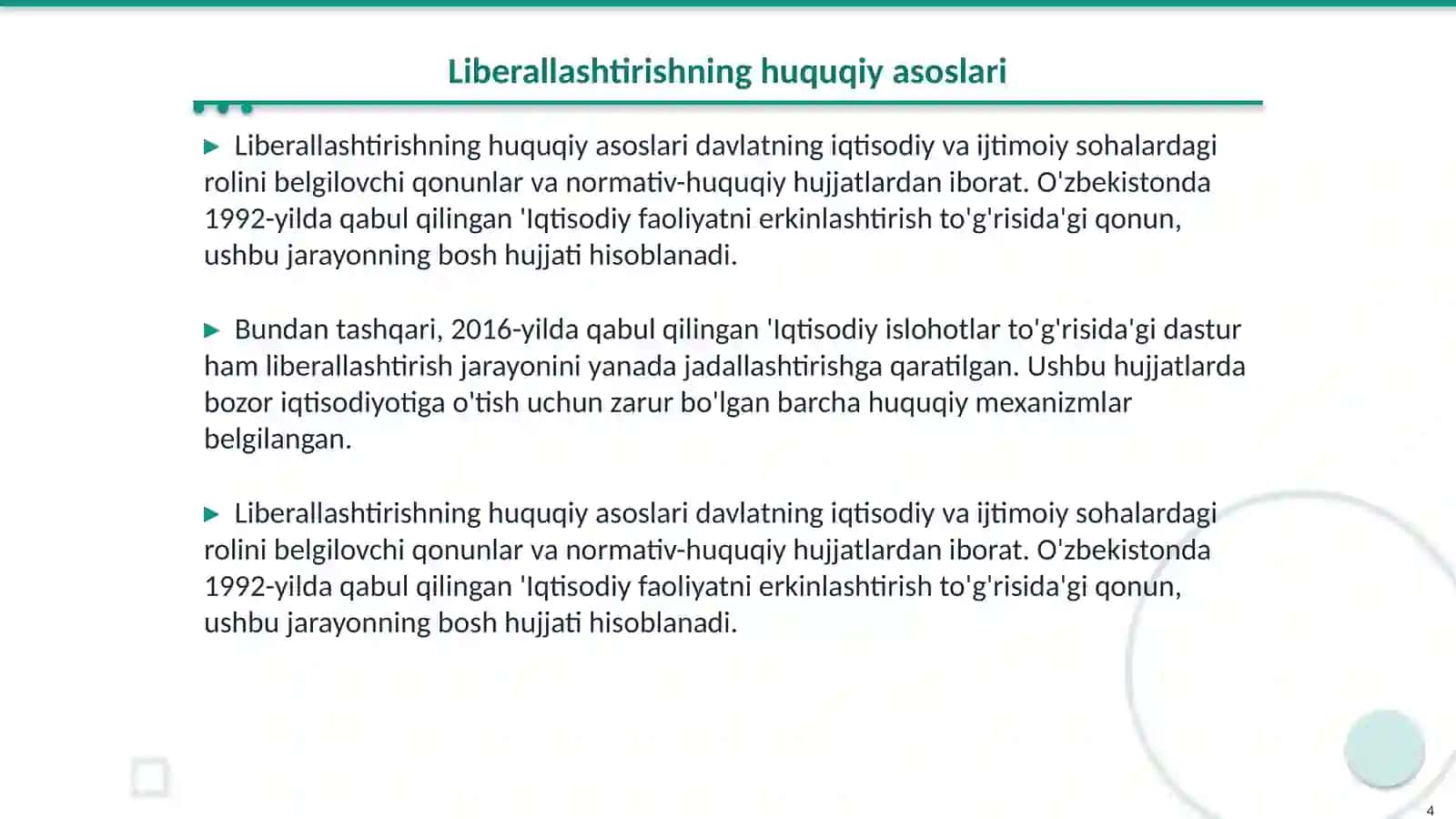 Liberallashtirishning huquqiy asoslari 4