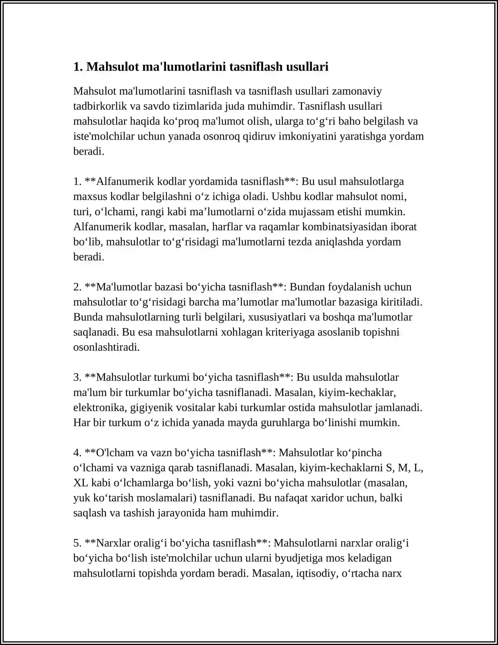 MAHSULOT HAQIDAGI MA’LUMOTLARNI STANDARTLASH VA KODLASH 4