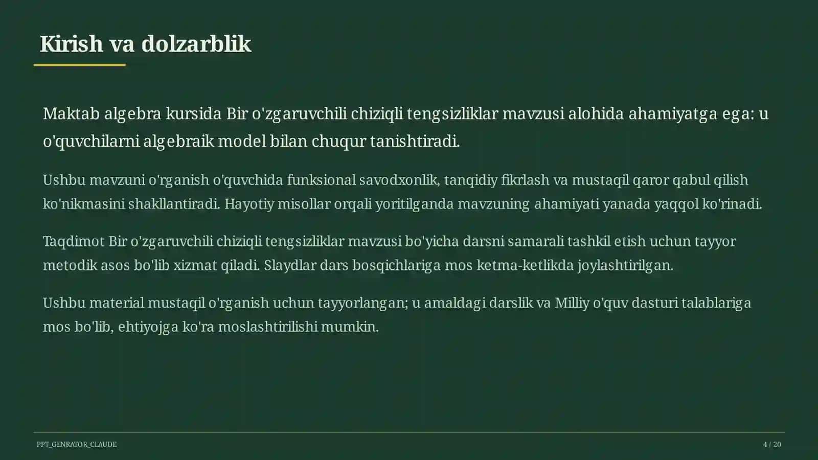 Bir o'zgaruvchili chiziqli tengsizliklar (8-sinf) 4