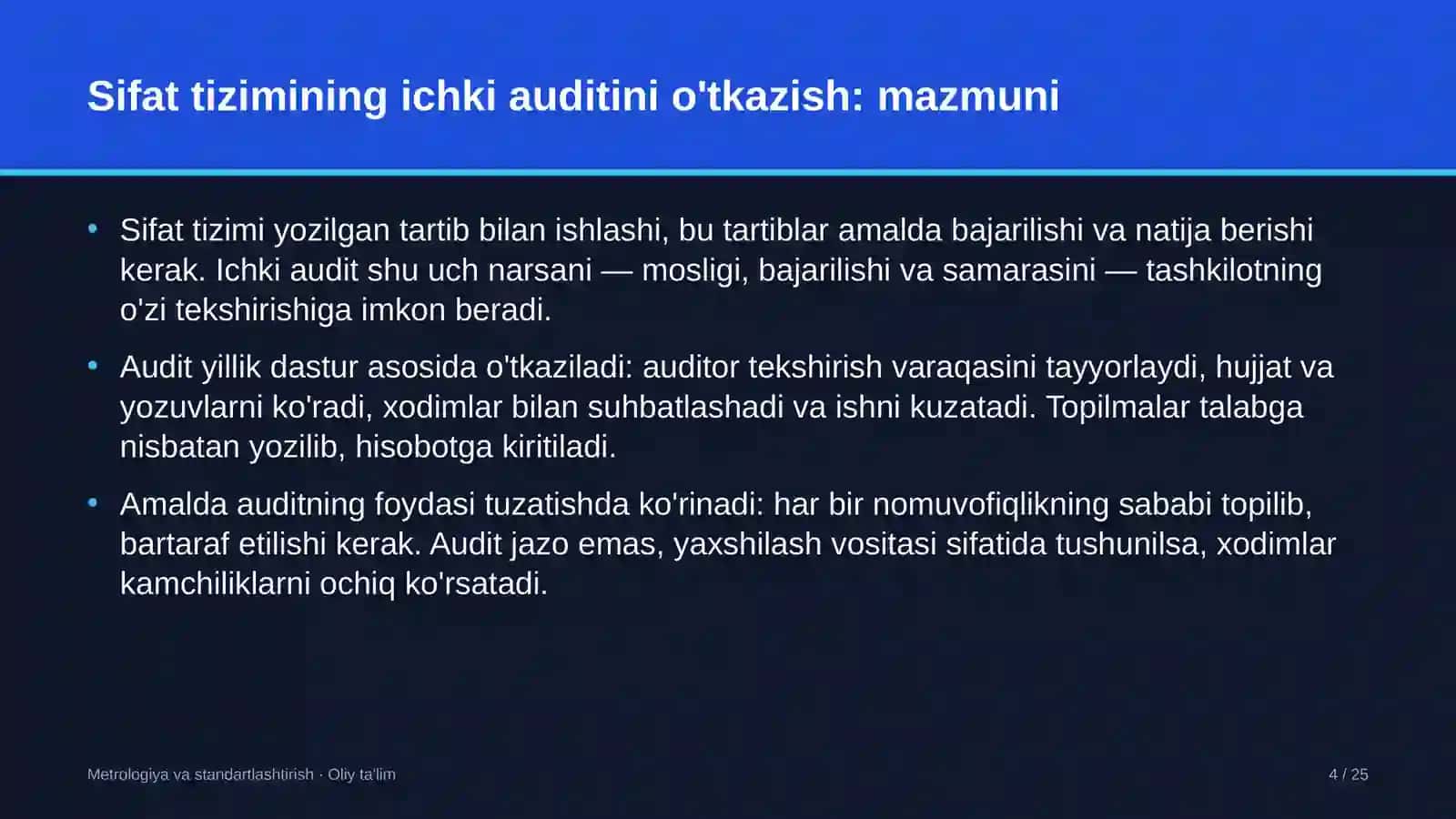 Bolalar sog'lomlashtirish oromgohlarida sifat tizimining ichki auditini o'tkazish 4