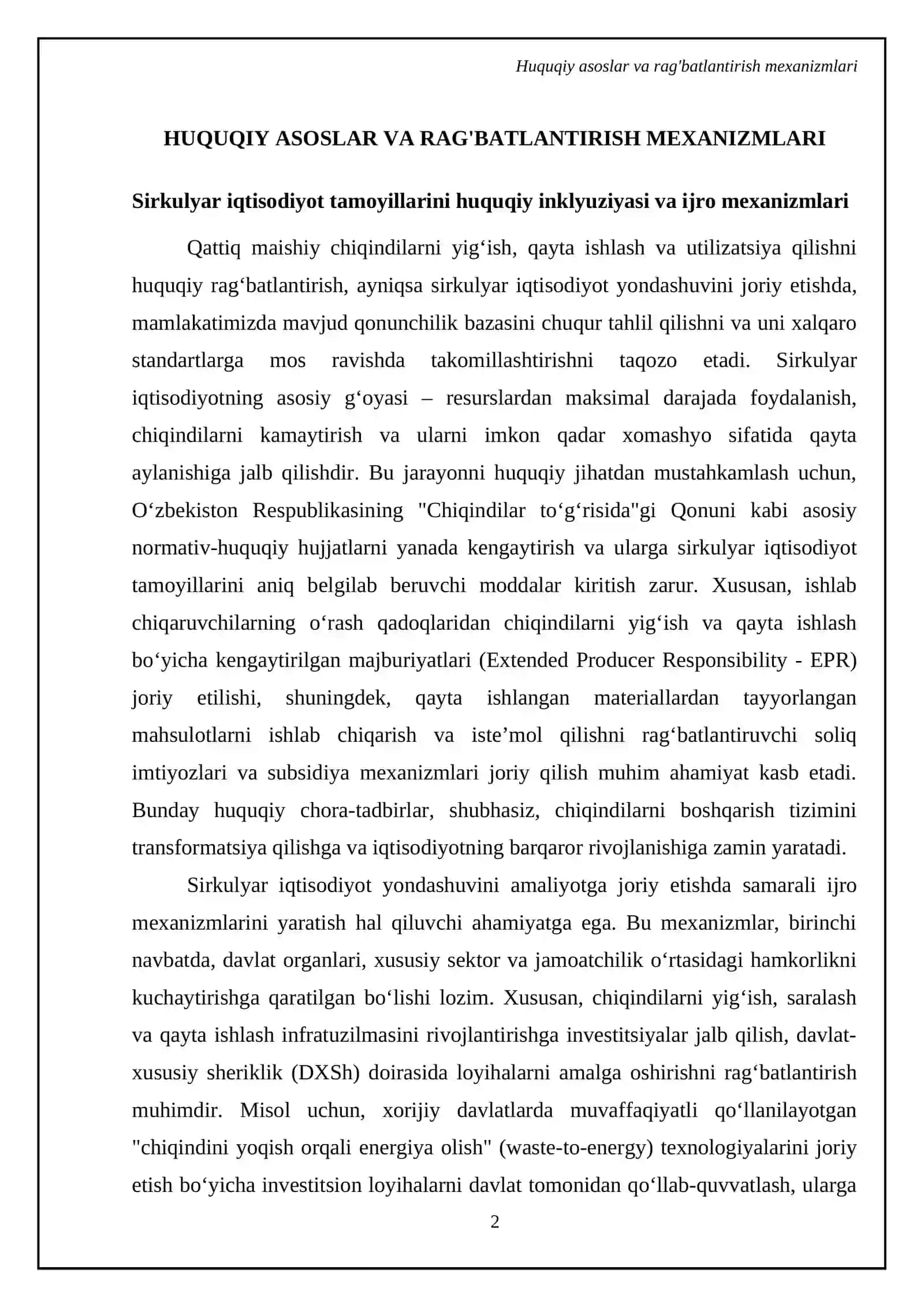 Qattiq maishiy chiqindilarni yigʻish, qayta ishlash va utilizatsiya qilishni huquqiy ragʻbatlantirish ( sirkulyar iqtisodiyot yondashuvi ) 4