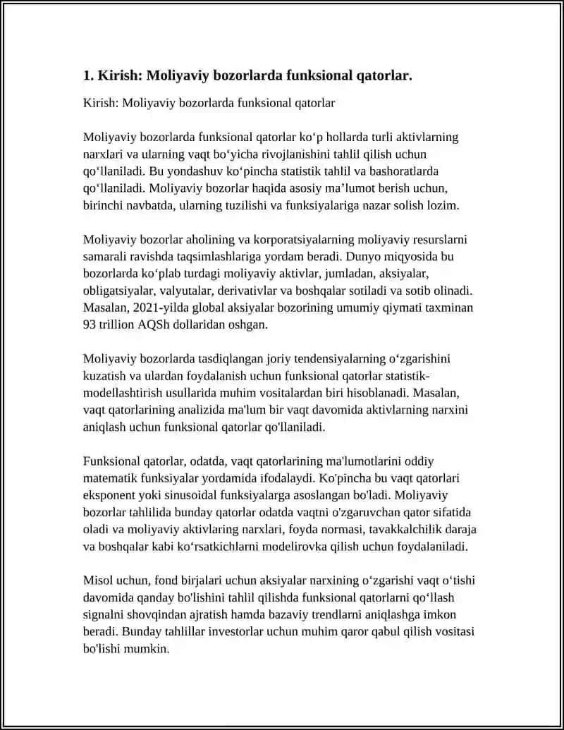 MOLIYAVIY BOZORLARNI MODELLASHTIRISHDA FUNKSIONAL QATORLARNING TATBIQLARI 4